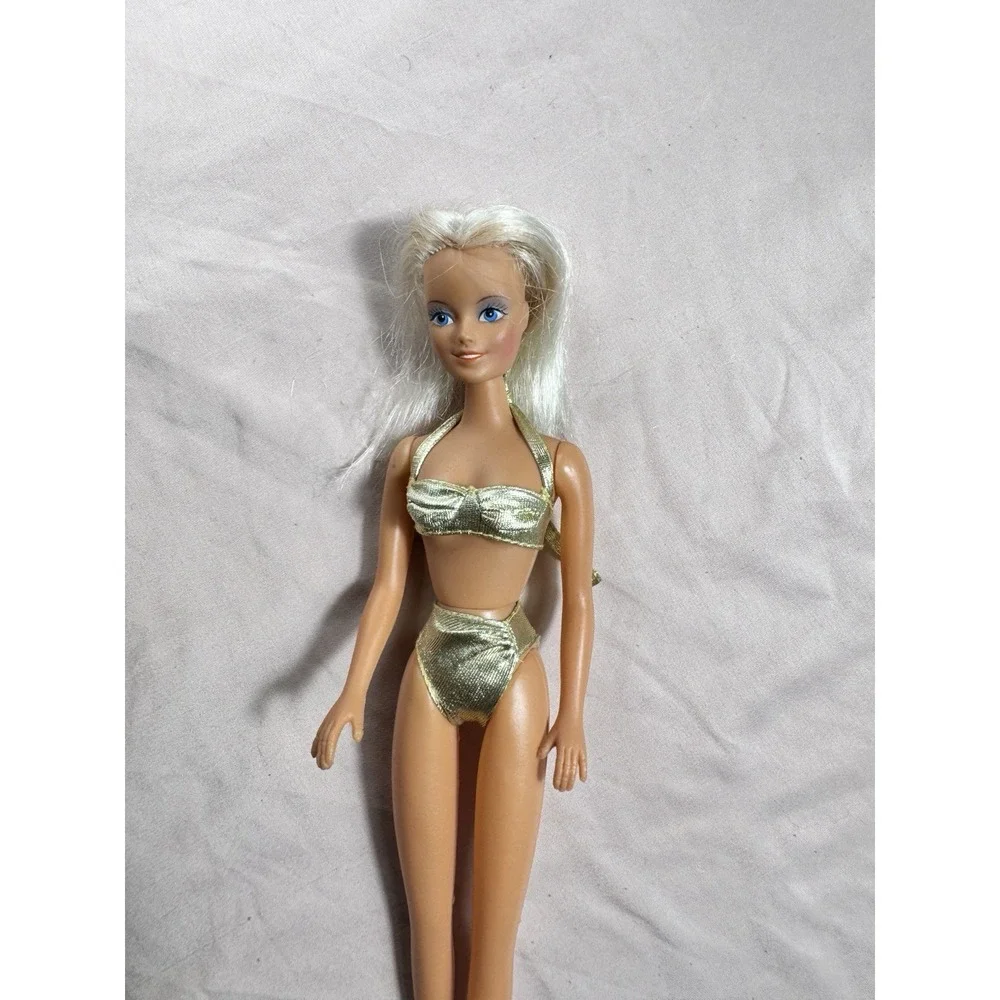 1991 Barbie Sun Sensation Doll Dazzling Jewelry Gold Swimsuit‎ Bikini VGUC C417G